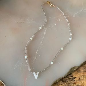 Initial Letter silver necklace with Real Nacre Shell